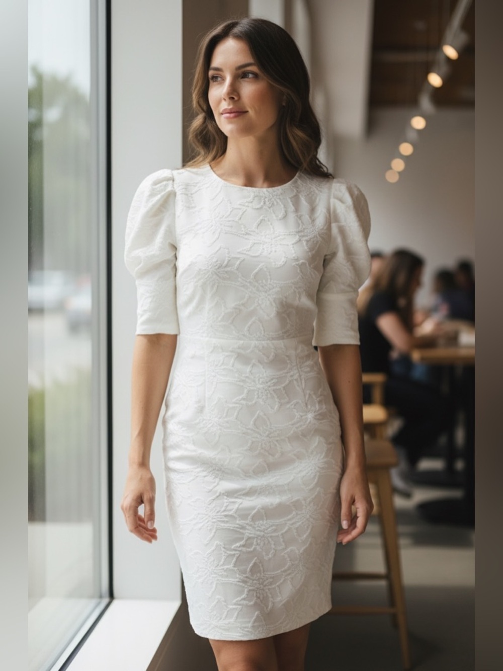 Lilly Pulitzer White Textured Sheath Dress Puff Sleeve XS Bridal Shower - Picture 1 of 10